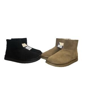 Faux Suede Shearling Ankle Boots Womens Size 9 Black / Tan Universal Threads x2
